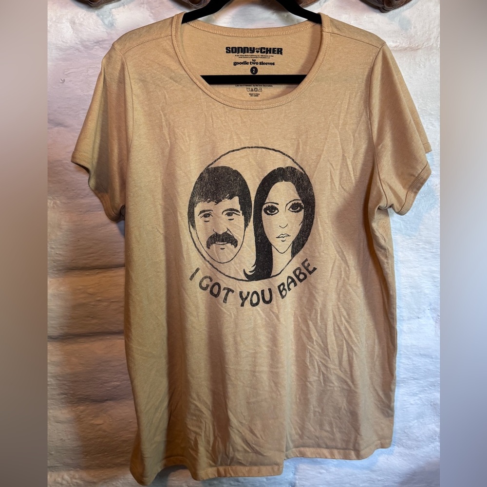 Sonny & Cher Graphic Tee in Tan Yellow